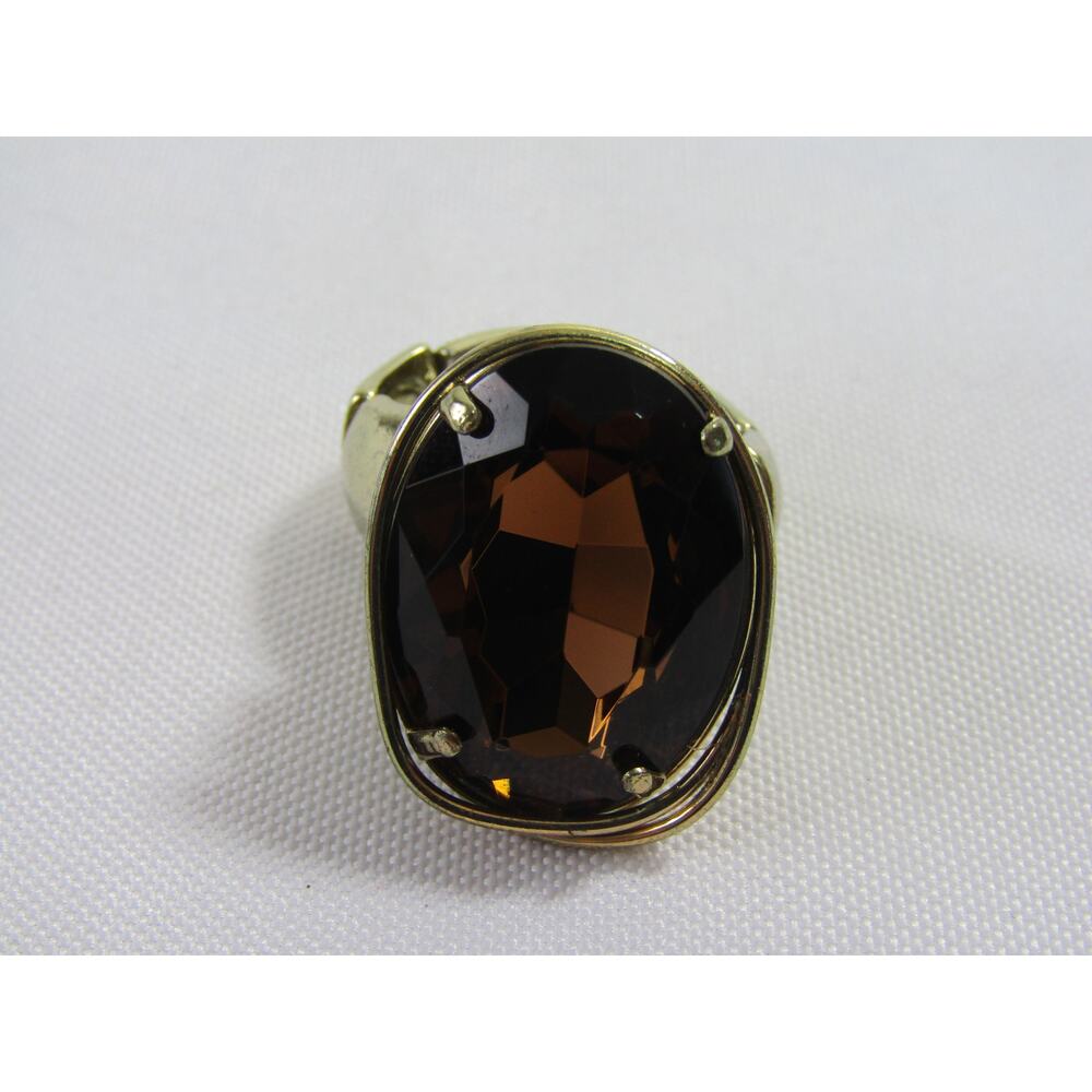 Orange Glass Stone Gold Tone Adjustable Ring 9" Cottagecore Whimsygoth VTG
